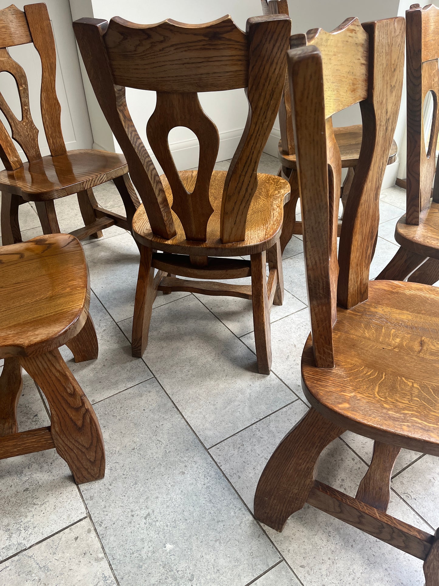 Vintage Carved Dutch Oak Chairs (2 x Remaining)