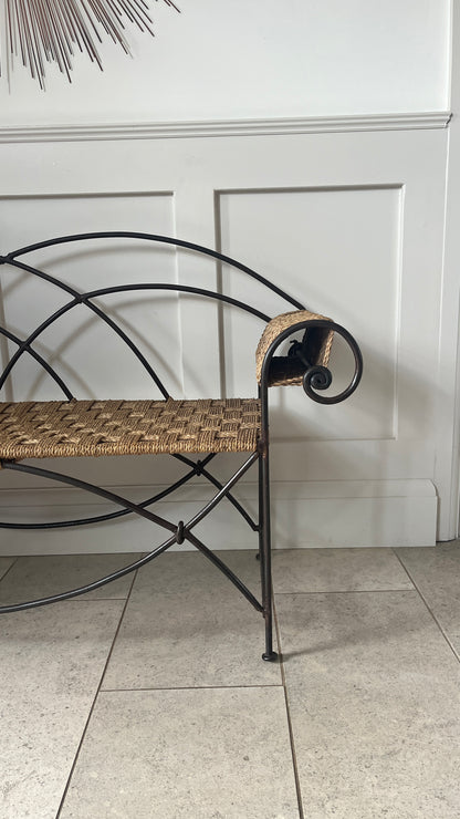 French Wrought Iron and Paper Cord Bench.