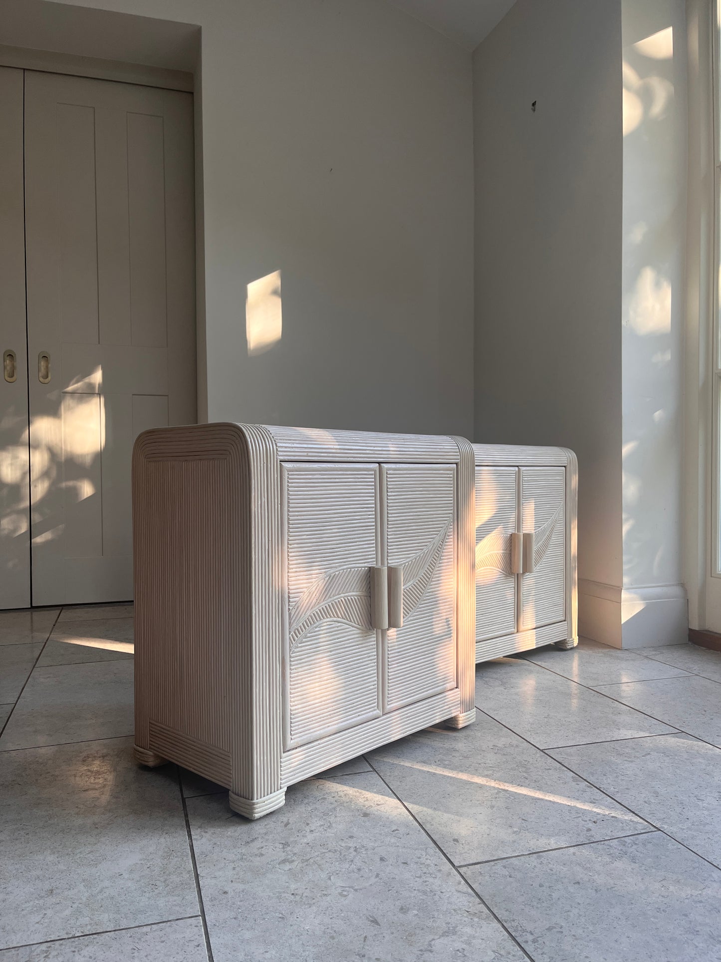 Pair of Vintage French Pencil Reed Bedside Cabinets