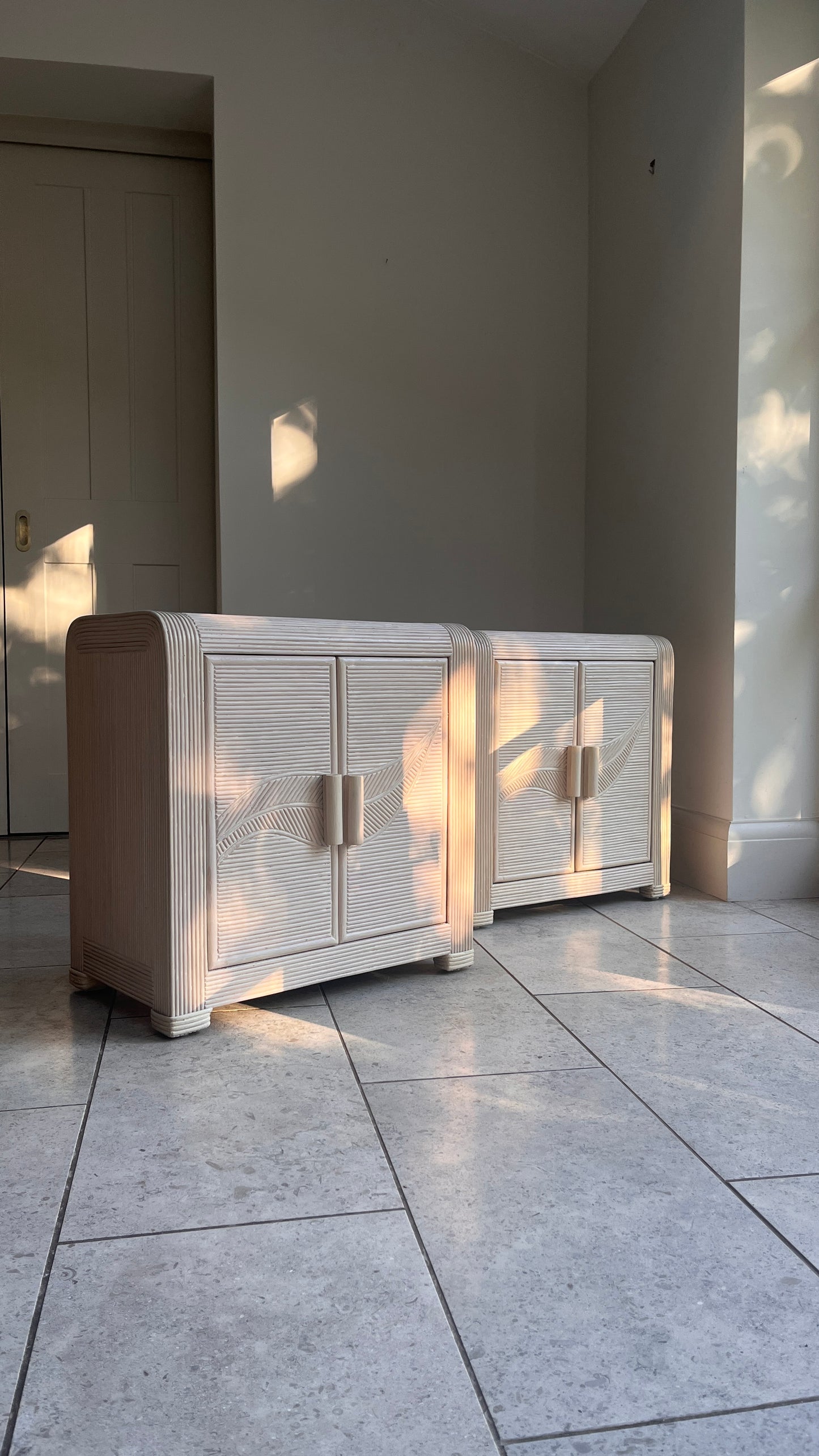 Pair of Vintage French Pencil Reed Bedside Cabinets