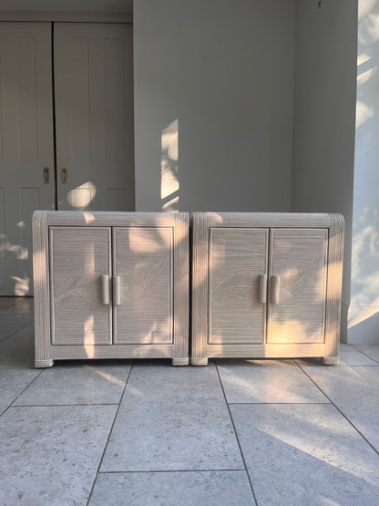 Pair of Vintage French Pencil Reed Bedside Cabinets