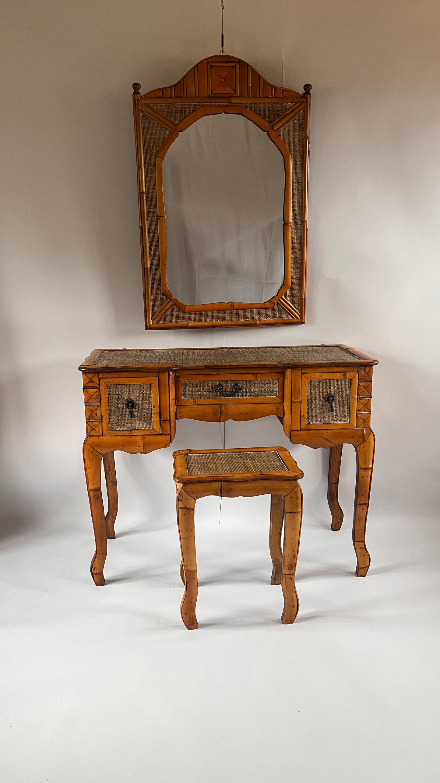 antique bamboo an rattan dressing table and stool