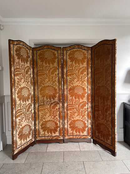 Large Silk Damask Folding Screen. Paris C.1930