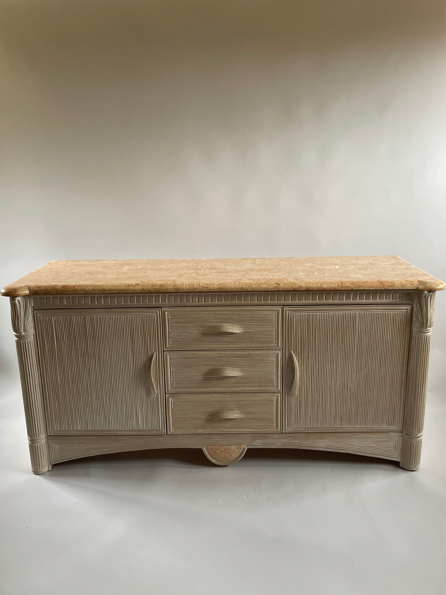 vintage French pencil reed sideboard with marble top