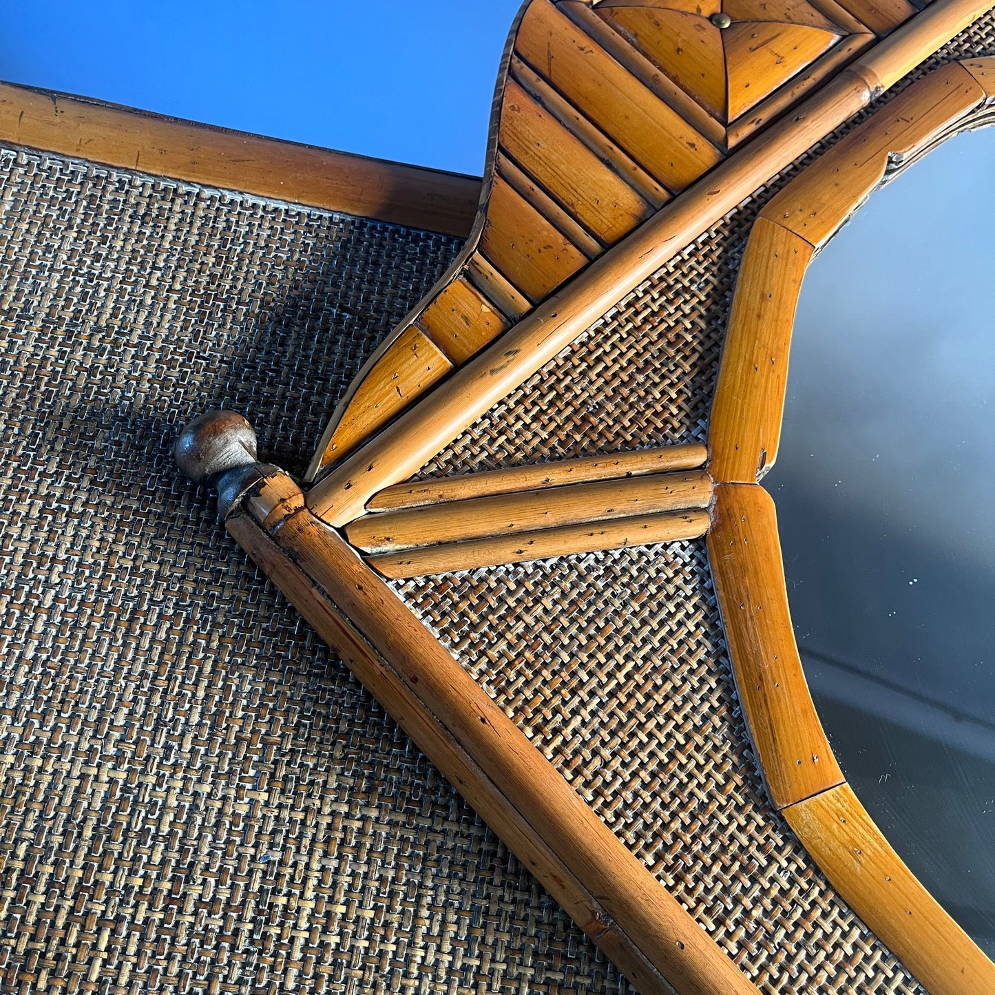 Mid-Century Bamboo Dressing Table, Mirror and Stool.