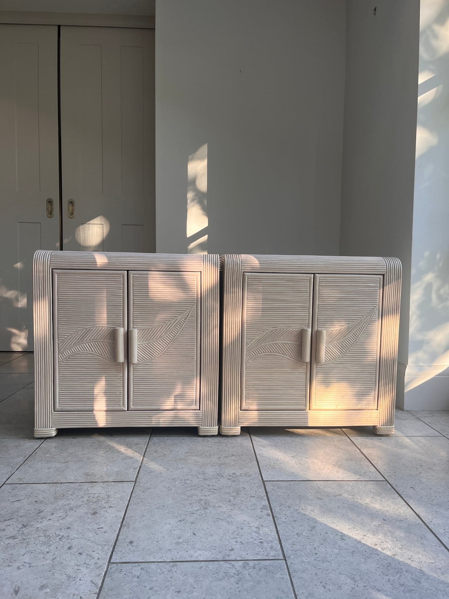 Pair of Vintage French Pencil Reed Bedside Cabinets