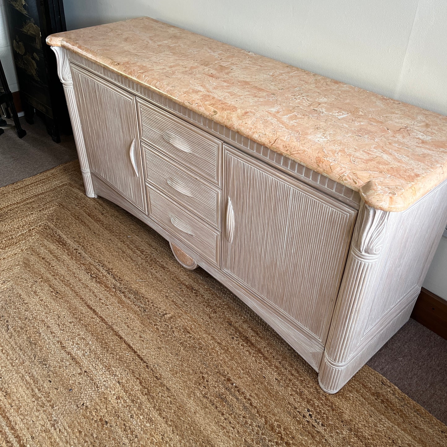 Pencil Reed Sideboard with Marbled Detail. French c.1980