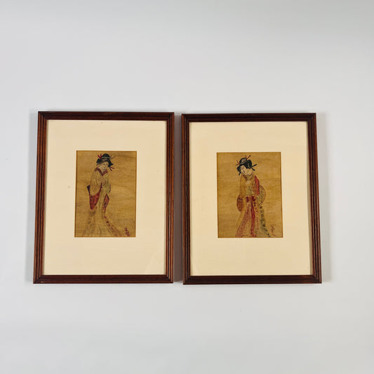 Pair Mid-century Japanese Watercolours