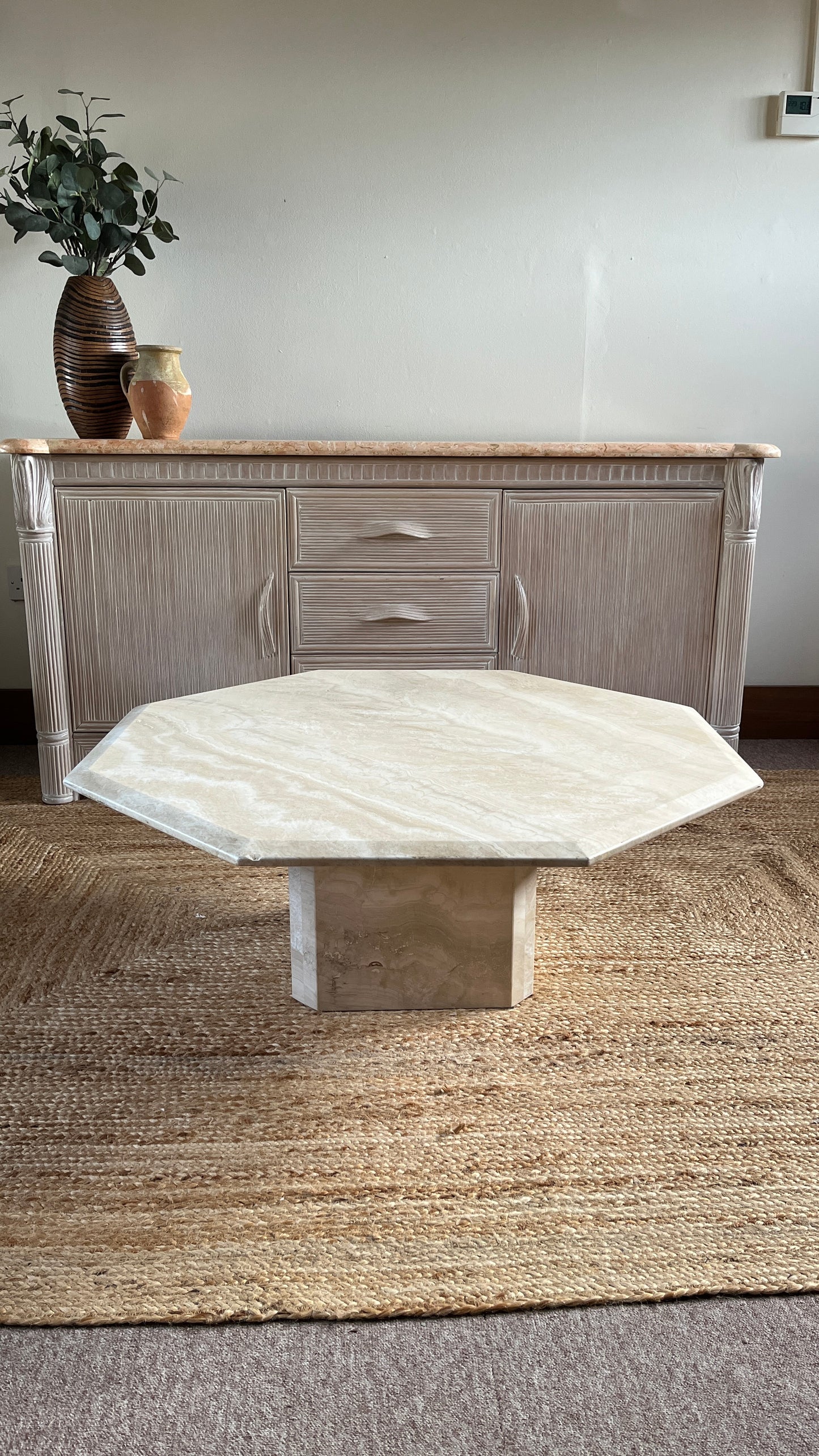 French Hexagonal Travertine Coffee table.