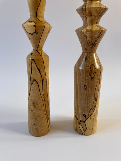 Pair of Hand Turned Spalted Beech Candleholders