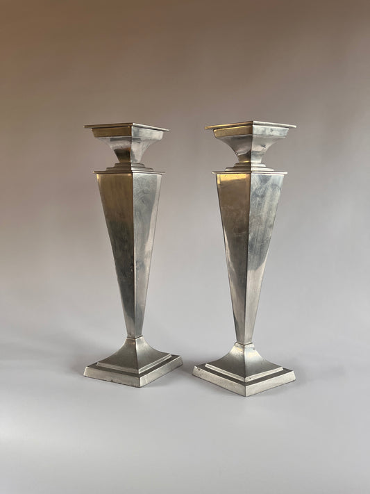 Monumental French Art Deco Metallic Candleholders