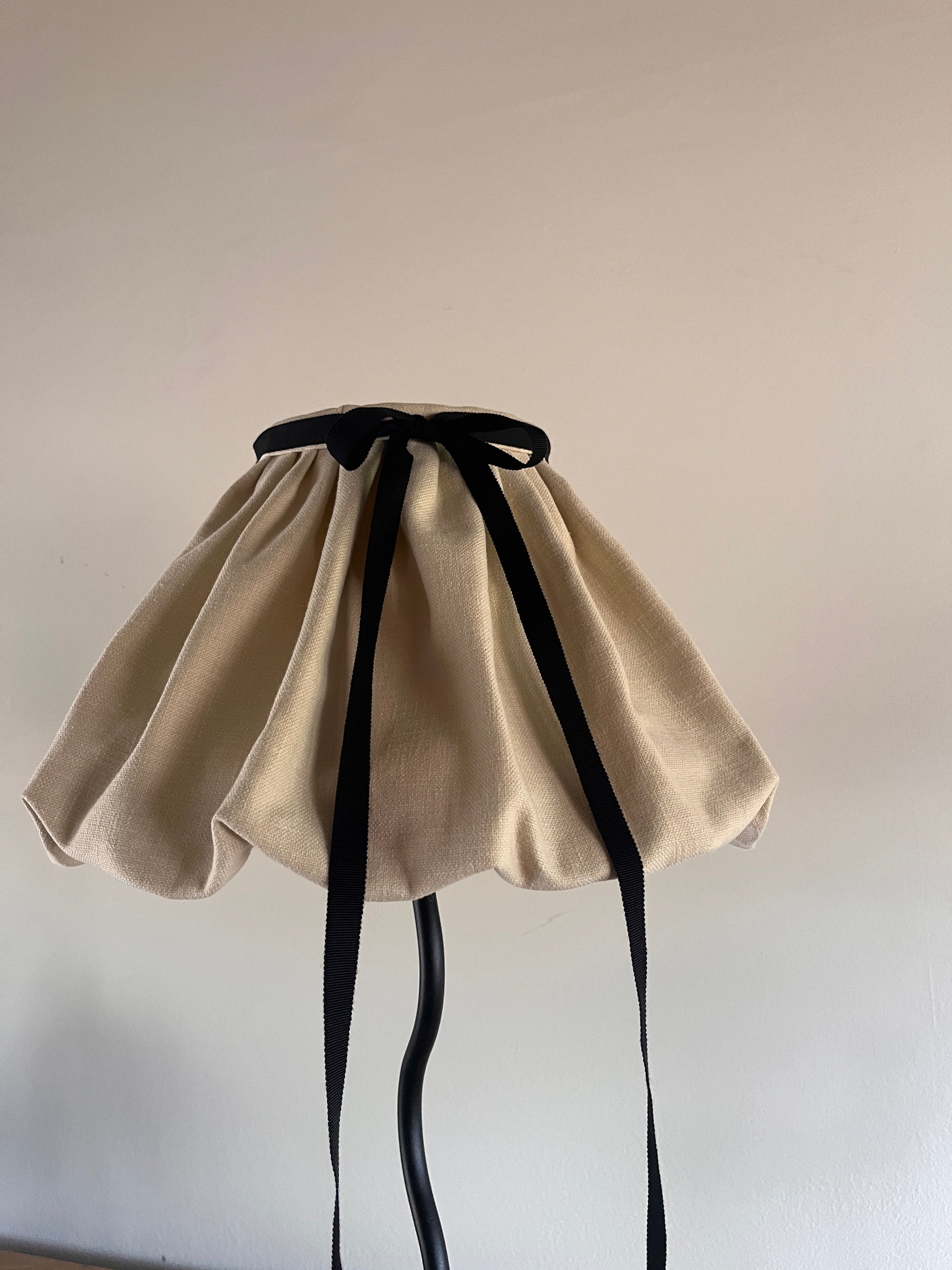 linen puffball lampshade with black bow