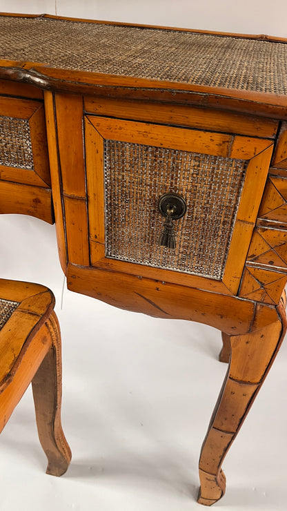 Mid-Century Bamboo Dressing Table, Mirror and Stool.