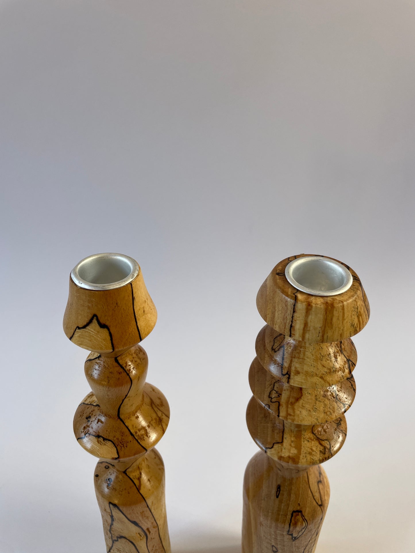 Pair of Hand Turned Spalted Beech Candleholders