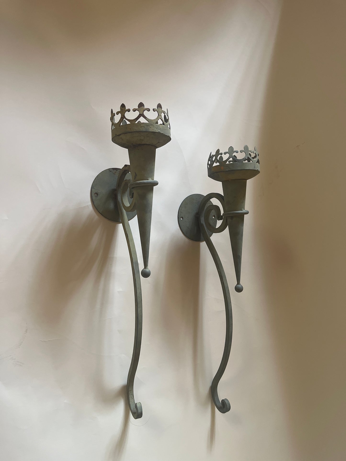 Pair of French Verdigris Candle Wall Sconces