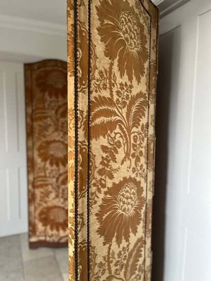 Large Silk Damask Folding Screen. Paris C.1930