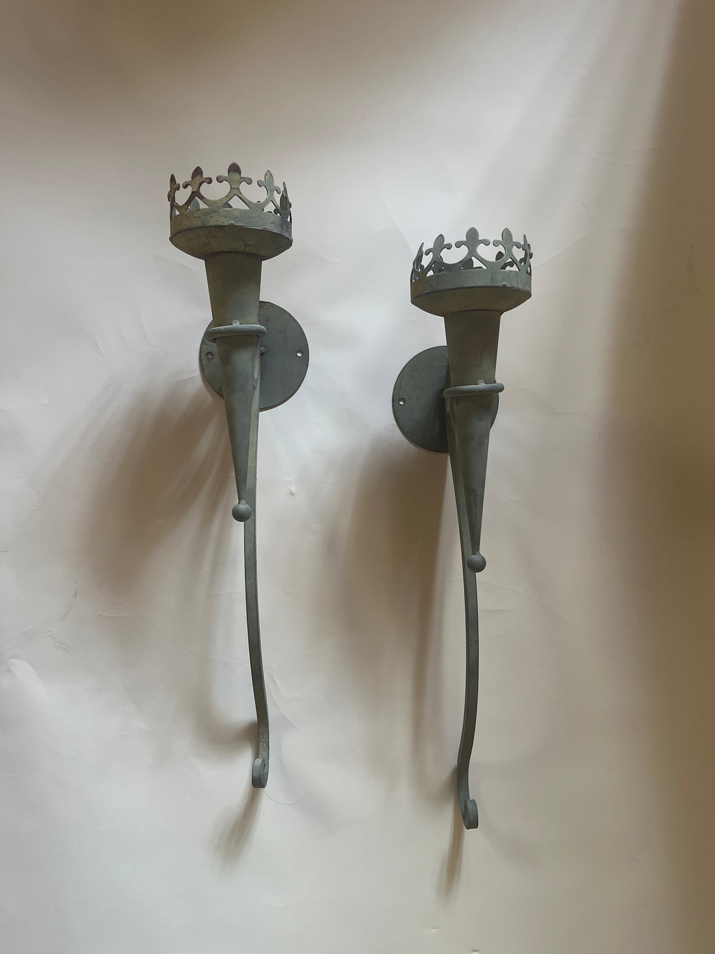 Pair of French Verdigris Candle Wall Sconces