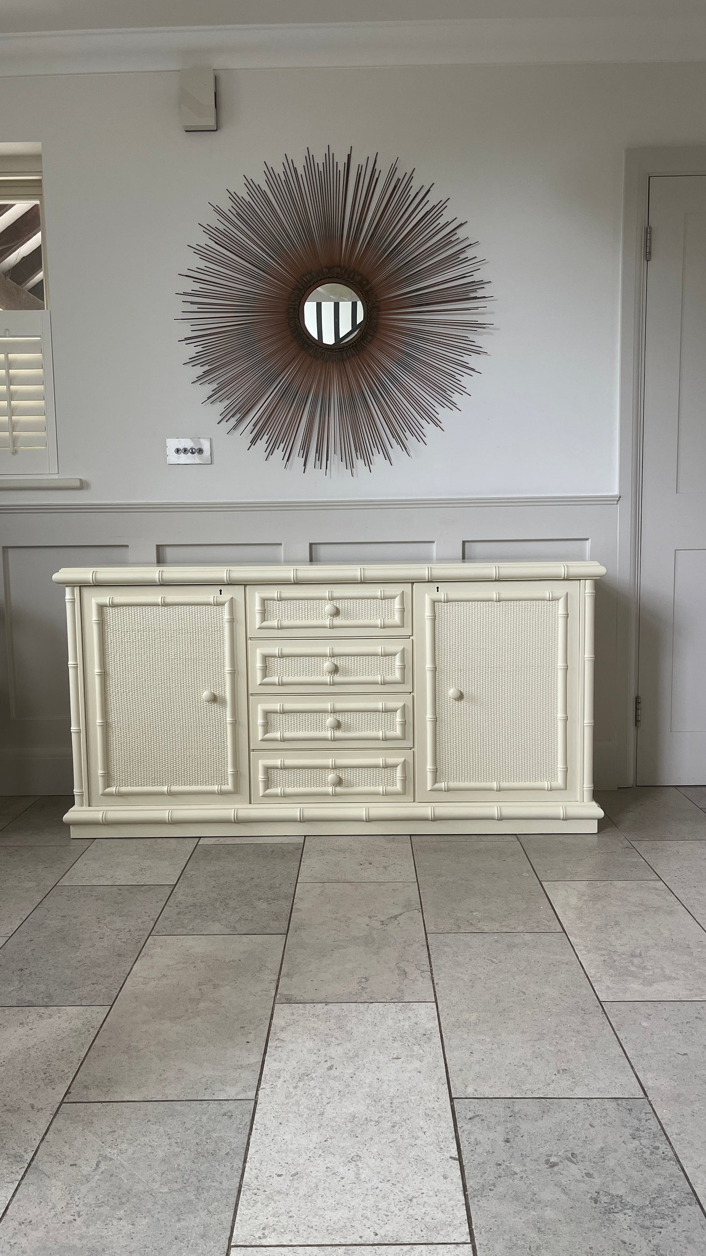 Vintage Italian Faux Bamboo and Rattan Sideboard