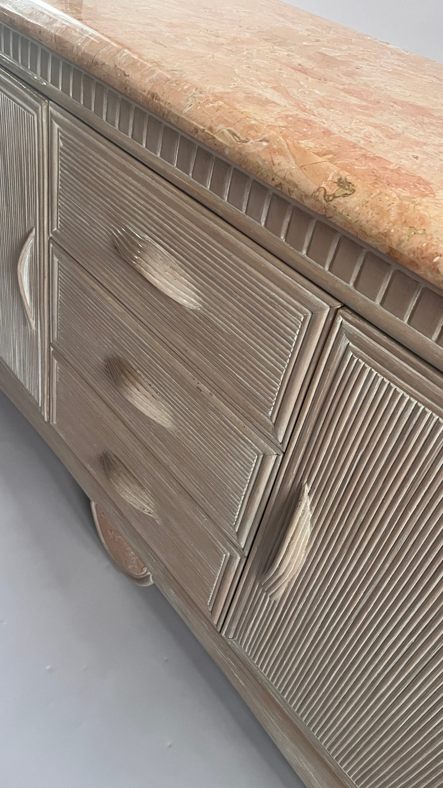 Pencil Reed Sideboard with Marbled Detail. French c.1980