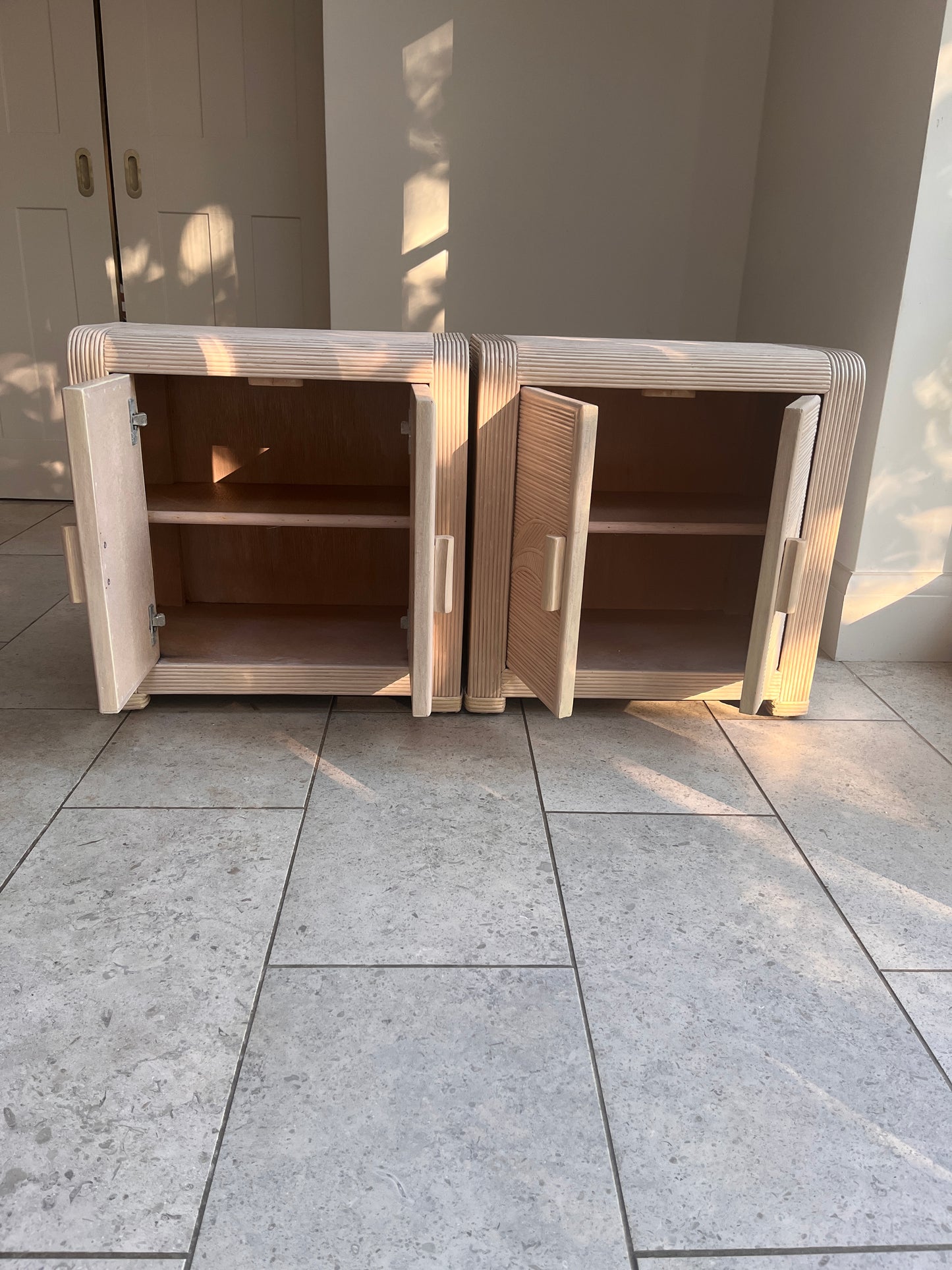 Pair of Vintage French Pencil Reed Bedside Cabinets