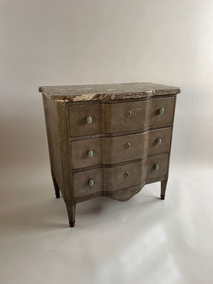  18th Century French Marble Topped Chest. Antique blue commode gesso