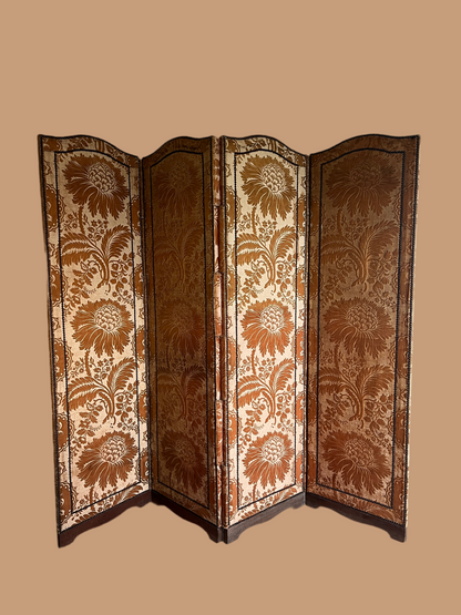 Large Silk Damask Folding Screen. Paris C.1930