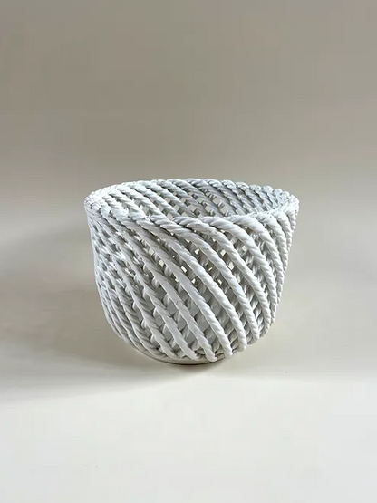 Vintage Italian Ceramic Basket Weave Pot